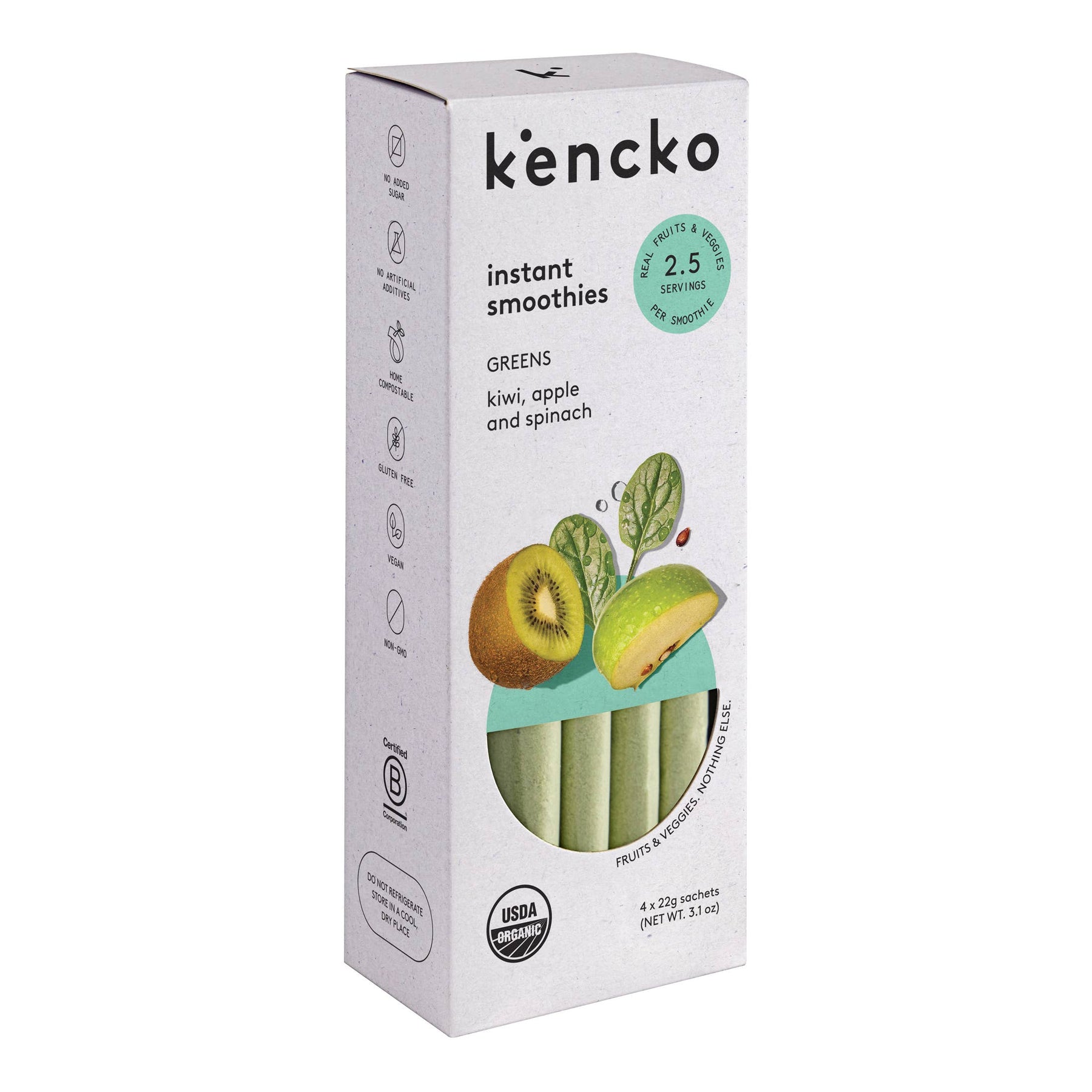 Kencko Greens Organic Healthy Fruit & Veggie Smoothies 4pk